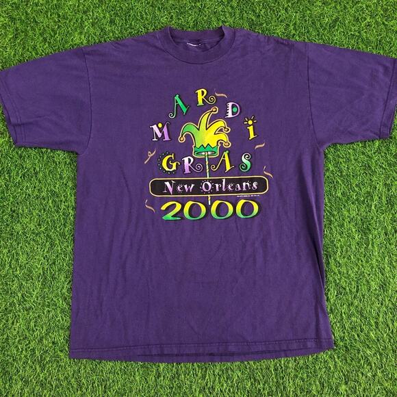 Vintage 2000 Purple Mardi Gras New Orleans Graphic Tee - Picture 1 of 4
